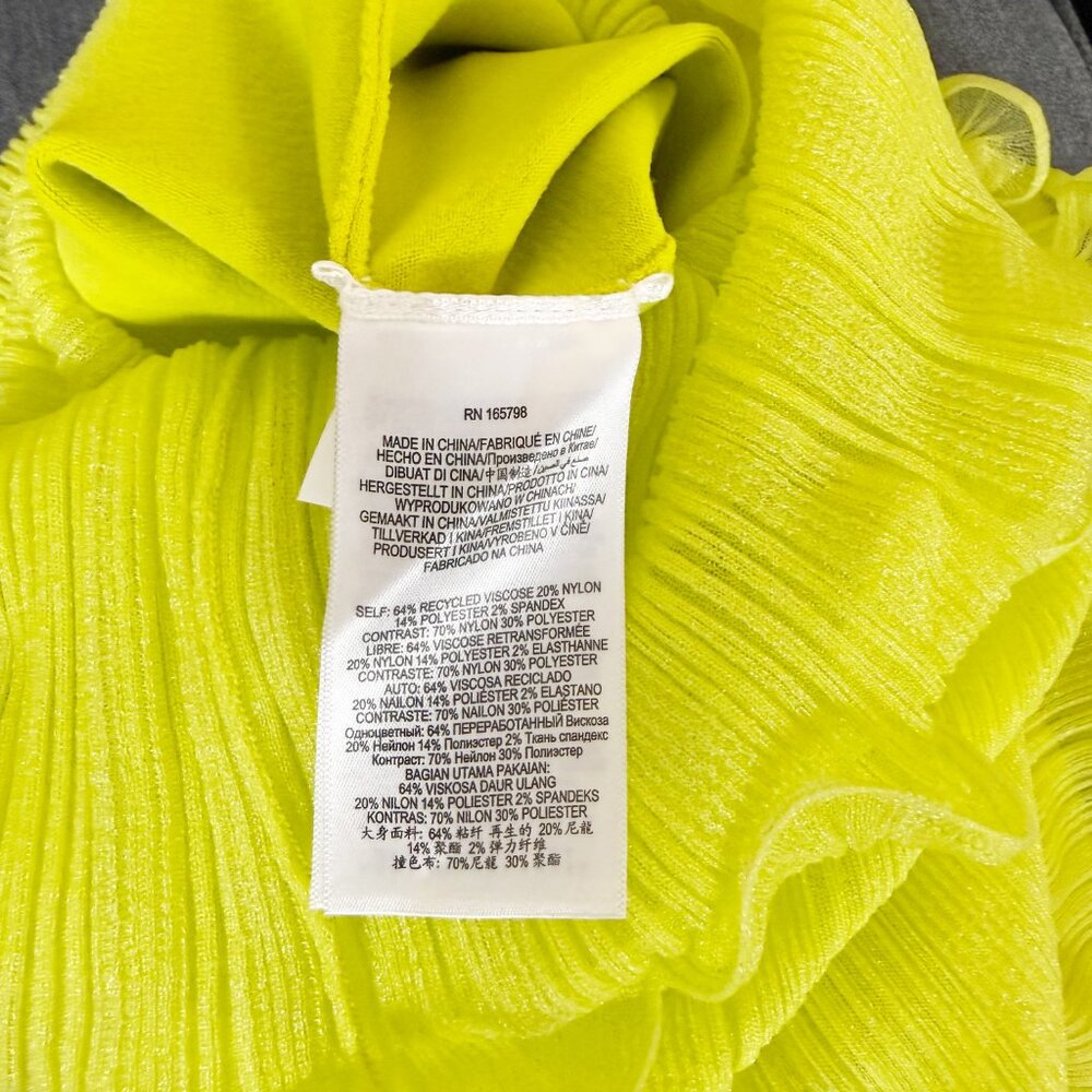 Herve Leger Layered Ribbed Tulle Stretch Knit Chartreuse Midi Dress Size Medium - Picture 8 of 8
